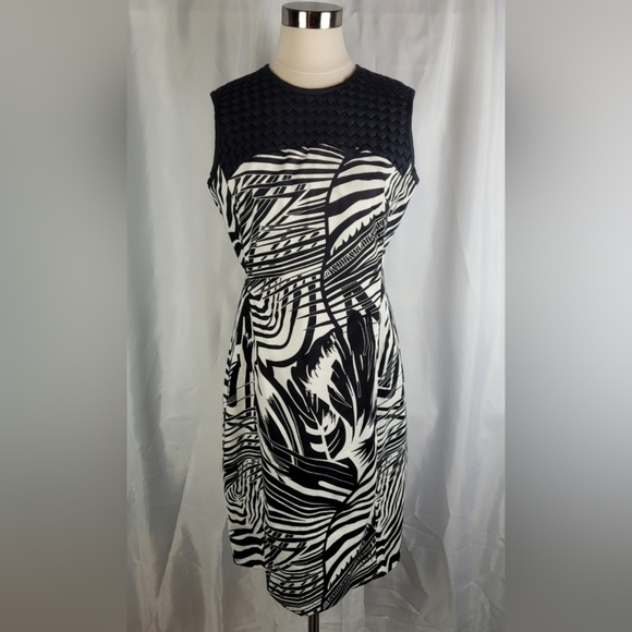 Leslie Stuart Black & White Tropical Palm Leaf Print Sleeveless Dress Size 8 - Picture 1 of 12
